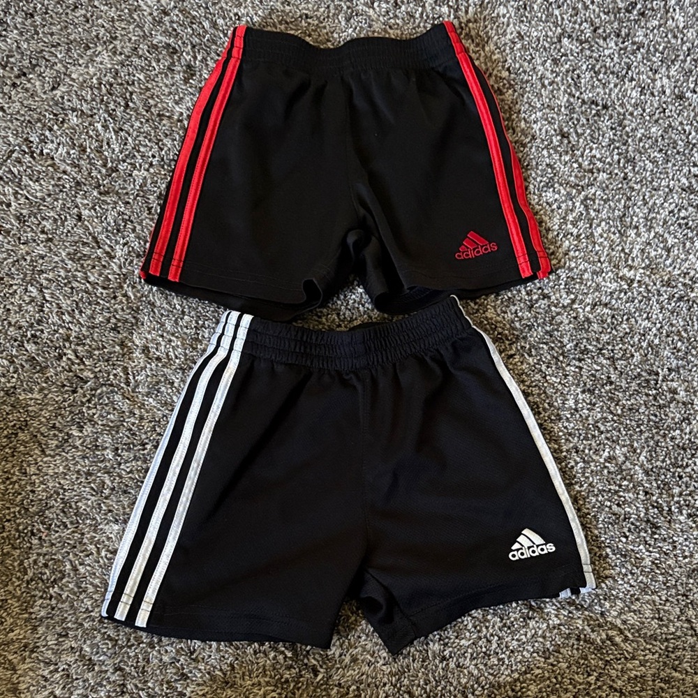 Adidas Kids Black Shorts with Red and White Accents